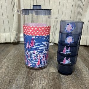 Lily Pulitzer pitcher and matching cups